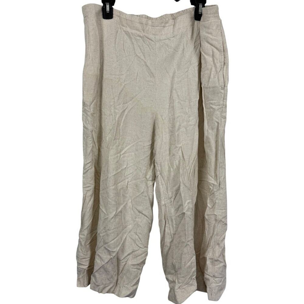 Chicos Womens Wide Leg Pull On Beige Linen Pants Elastic Waist Cropped 2.5 / 14